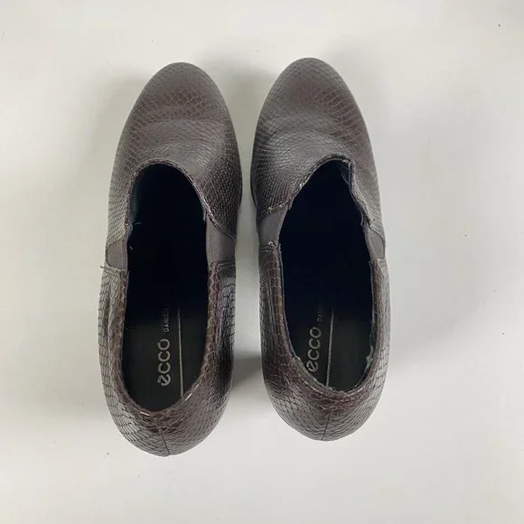 Ecco Danish Design Snake Embossed Leather Heel Bootie Brown Women's 39 US 8/8.5 - Picture 7 of 12